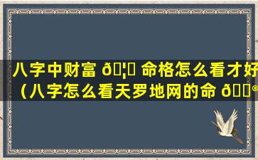 八字中财富 🦁 命格怎么看才好（八字怎么看天罗地网的命 💮 格）